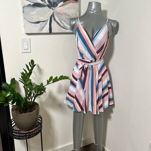 Striped Multicolor Wrap Dress